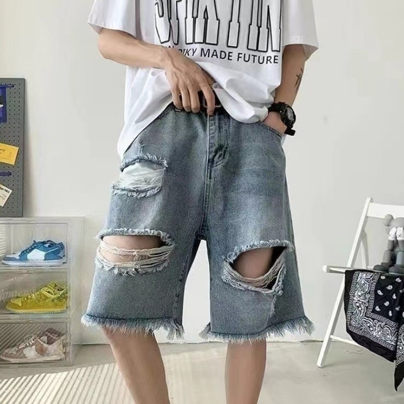 Street Fashion Hong Kong - Edgy Cool Men's Ripped Denim Shorts