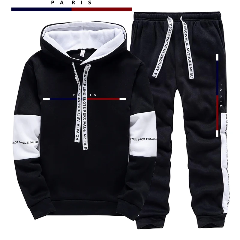 Street Fashion Trends - Paris Fashion Printed Men's Set/Hoodie/Pants Fall