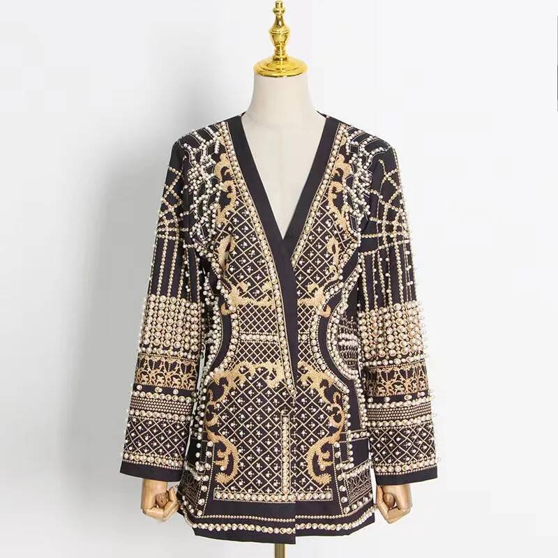 Fashion Beading V Neck Blazers - Street Fashion Taiwan review and price