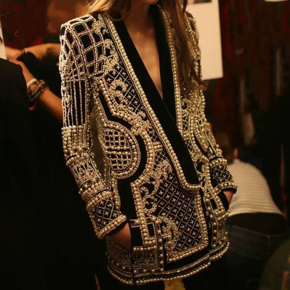 Fashion Beading V Neck Blazers - Street Fashion Taiwan review and price