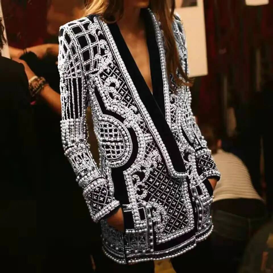 Fashion Beading V Neck Blazers - Street Fashion Taiwan review and price