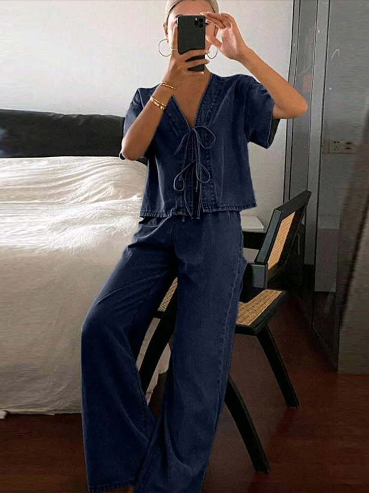 Casual Short Sleeve V Neck Lac - Street Fashion Jeans Women review and price