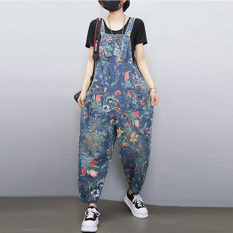 Casual Streetwear Print Floral - Street Fashion Jeans Women review and price