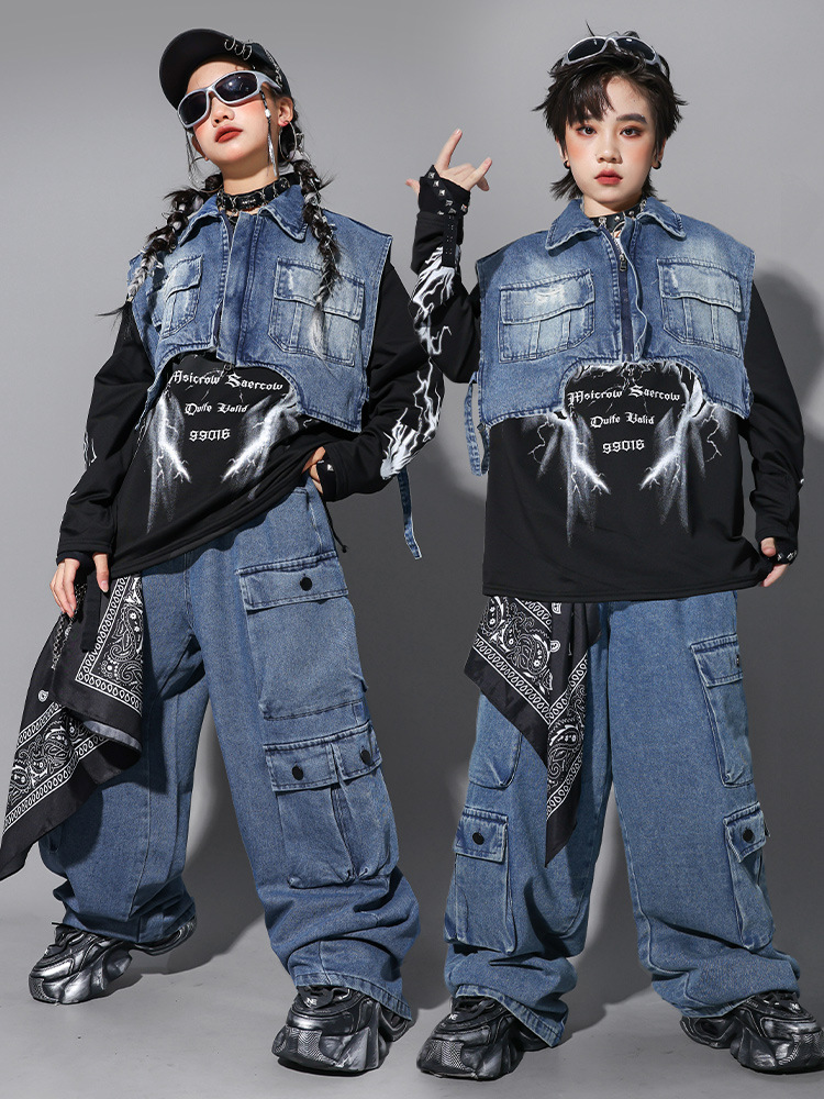 Kid Hip Hop Clothing Denim Blu - Street Fashion Jeans Women review and price